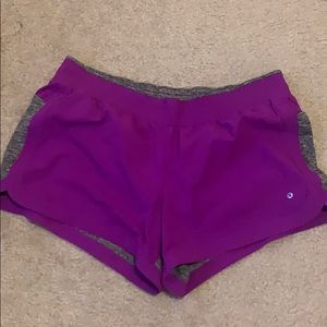 Purple running shorts, built in underwear